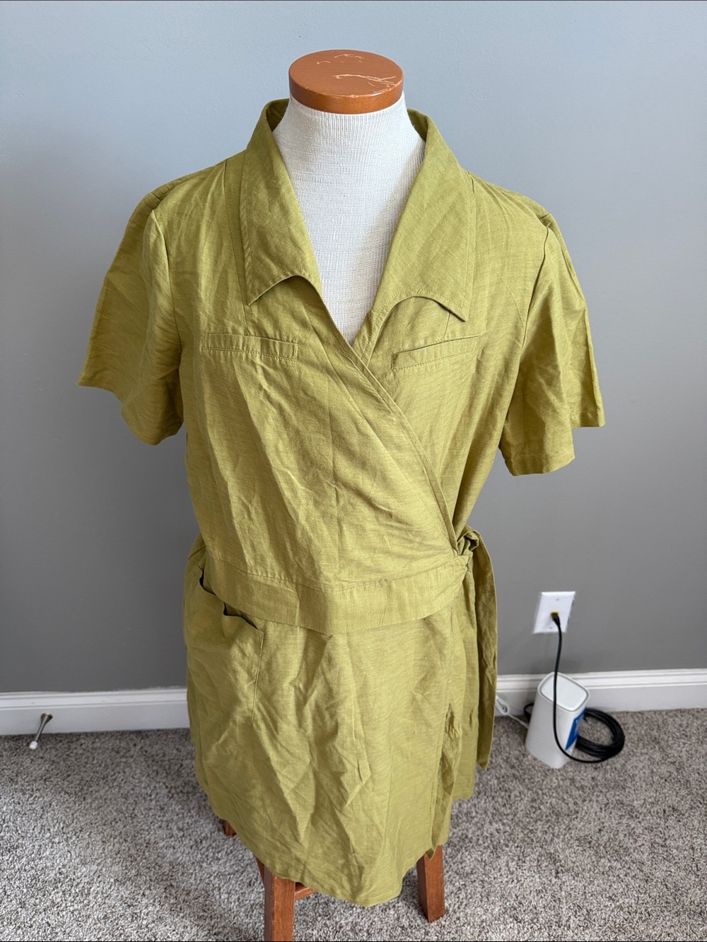 Able - Olive Green Short-Sleeve Wrap Dress - Size XL
